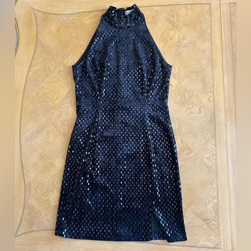 90’s European Vintage Black Velvet Sequin Dress Size 6